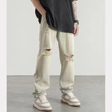 Hole Jeans Spring And Autumn Men's Tide Card Hip-Hop Trend Beggar Trousers 2024 Tide Card-Outfit