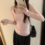 Collar Spice Girl Shoulder Long-Sleeved T-Shirt A New Autumn Style Slim And Thin Bottomed Shirt With A Pure Desire Blouse-Outfit