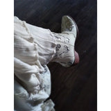 Women Autumn Winter Glitter Inlay and Crystals Boots Pointed Toe Retro Thick Heel Western Boots Shoes Elegant White Knee