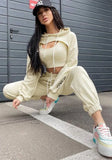 Sexy Hoodies Long Sleeve Top & Vest and Pant 3 piese