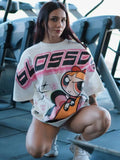 Cartoon Trend Burst Handsome Cartoon Flying Small Police Lady Print Short-Sleeved Summer Couple Dress