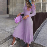 2022 New Autumn And Winter New Fashion Temperament Women's Mid-Length Sweater Knitted Solid Color Pleated