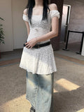 Cloth Forget Niche Design Sense Shoulder Perspective Lace Dress Tice Dress A Word Version Low-Rise Thin Short