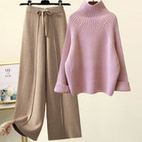Version Of The Lazy Suit Women 2025 New Autumn And Winter Thick Thick Knitted Knitted Knitted Wide Leg Pants Two