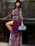 Print Cut Out Chest High Slit Long Maxi