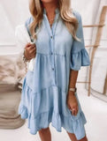 Dress Summer Casual Half Sleeve Loose Mini Dress Women Reffle Loose Boho Beach Dresses Vintage Jean Vestidos 2023 Robes-Outfit