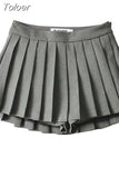 Women Fashion Pleated Shorts Skirts Vintage High Waist Side Zipper Skort Autumn 2023 Female Bottoms High Street Wear 703-0-Outfit