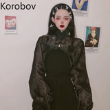Japan Style Cropped Jacket New Women Thin Coat Korean Perspective Mesh Blouses Batwing Sleeve Blusas Mujer De Moda