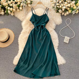 Women Korean Strap Dress Sexy V Neck Sleeveless Elegant Solid Party Dress Summer Off Shoulder A-line Beach Midi