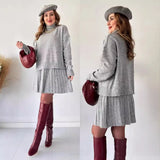 Solid Color Round Collar Loose Blouse Simple Dress Set In Autumn