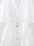 New Hollowed-Out Embroidery With Belt Mini Dress 8175960-Outfit