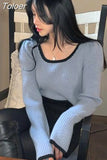 Women Sweaters Puff Long Sleeve Striped Knit Tops 2023 Autumn Winter Korean Cropped Sweater Fashion Y2K Pullovers