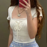 Summer New Fashion Ins Pure Gentle Wind Strap Pleated Lace Fake Two Blouses-Outfit