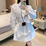 TWOTWINSTYLE White Mini Dress For Women Lapel Long Sleeve High Waist Solid Dresses Female Spring Clothing Fashion Style New
