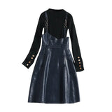 TWOTWINSTYLE Casual Two Piece Set For Women O Neck Long Sleeve Sweater Patchwork Chain Strap Dress Female Sets 2021
