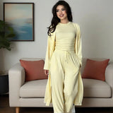 2025 New Women's Round-Neck Long-Sleeved Broad-Legged Trouser Commuting
