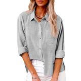 Autumn Pocket Split Linen Long-sleeved