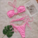 Toloer Crystal Diamond Bikini Hanging Neck Cross Strap Split Body Women's Swimsuit Beach Vacation Swimsuit New
