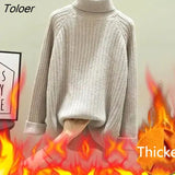 Color Outwear Oversized Sweater Knitted Turtleneck Pullover Sweaters 2021 Autumn Winter Cotton Korean Brown Loose