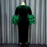 Design Pile Heap Sleeve Nail Bead Dress High-Rise Party Evening Dress Party