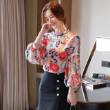 Spring summer Women Blouses Fashion Chinese style vintage floral shirts Blouse Long lantern sleeve Tops Blusas