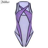Beach Sexy Sling Bodysuit Womens See through Club Party Wear Sleeveless Patchwork Bodysuits 2021 Summer Female