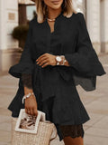 Elegant Lace Dress 2022 Summer 3/4 Flare Sleeve Solid Party Mini Vestidos Sexy V Neck Casual Ruffled Dresses Beach