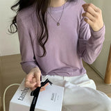 Mask T-Shirt Women's Spring And Autumn New Style With White Basic Solid Color Slim Stretch Bottom Blouse-Outfit