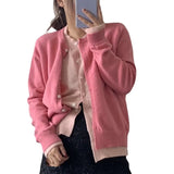 Splicing Color Fake Two Knitted Cardigan Women Wear Thin Sweaters Folded In Autumn-Outfit