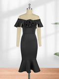Hanging Shoulder Collar Rose Lotus Leaf Cuffed Ass Dress Dress