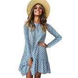 Women Fashion Dress Polka Dot Chiffon Dress Long Sleeve O Neck Ruffle Female Casual Yellow Dress 2020 Retro
