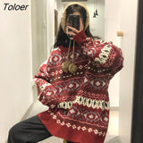 Women Pullovers Long Sleeve Jacquard Sweaters Vintage Christmas Warm Knitting Tops Harajuku Kawaii Autumn Winter Jumper