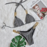 Toloer New Bikini, Gold Diamond Chain Split Swimsuit, Sexy Special Fabric Women's
