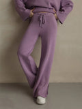 Sweater 2 Piece Set Women Loose O-Neck Knit Pullovers+Wide Legs Pants Sets 2022 Oversized Solid Slit Knitted