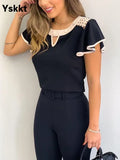 Yskkt Women's Fashion Ruffled Short Sleeves Chiffon Tops Casual Slim Fit Shirts Blouse Blusas Mujer De Moda 2020