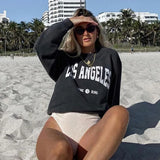 Faded Graphic Sport Sweatshirts Woman Autumn Cotton Washed Black Pullover Casual Vintage Classic Gray-black