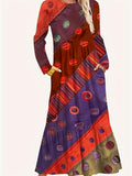 New Wish Spring Round-Collar Explosion Casual Fashion Long-Sleeved Print Long Dress