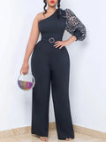 With Belt Women's Slanted Shoulder Sexy Waist Temperament Broad Leg Size