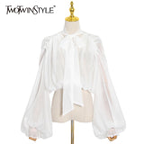 Loose Bandage Shirt For Women Stand Collar Long Sleeve Minimalist Solid Blouses Female 2021 Clothing Korean