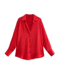 Vintage Solid Satin Blouse Shirts Female Fashion Casual Long Sleeve Button Up Shirt 2022 Ladies Chic Pink Overshirt