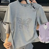 Chinese Round Neck Button Butterfly Short sleeved T-shirt Women Top New Fashion Loose Casual Versatile Summer Tshirts Top-Outfit