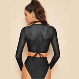 Toloer Sleeve Smock Mesh Bikini Swimsuit Split High Waist Triangle Three Piece Swimsuit