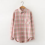 Cotton Plaid Shirt Women 2020 Autumn New Long Sleev Blouse Loose Tops and Blouses Office Style Ladies Clothes