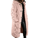 Autumer Winter Long Sleeve Top Crew Neck Women Sweater Knit Cardigan Pull Button Thick Warm Loose Casual Long Coat