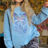 Bold Shade Indie Aesthetic Butterfly Print Sweatshirt Y2K Oversized O-Neck Casual Fairycore Hoodies Long Sleeve Fall Tops