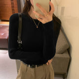 Short Style Long-Sleeved Sweater Women's Autumn And Winter New Small Bottomed Shirt Short Style Slim Blouse-Outfit