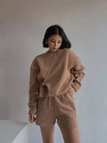Women High Quality Hoodies Tracksuits 2 Piece Set Summer Autumn Sweatshirt + Sporting Shorts Outfit Solid Pants