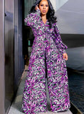 Print V-Neck Wide Leg Long Sleeve Formal