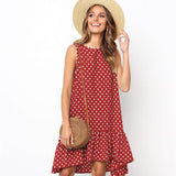 Women Summer Dress Polka Dot Chiffon Sleeveless Beach Mini Casual Yellow Sundress 2021 Fashion Plus Size Dress For