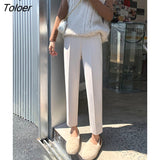 Beige Oatmeal Woolen Harem Pants for Women Korean New Autumn Winter Slim Black Capris Simple Casual Pants Female